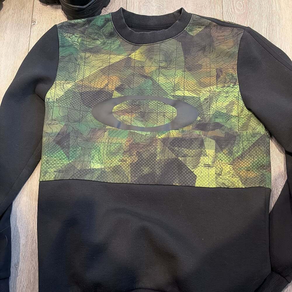 Oakley Topographic Map Crewneck Sweatshirt - Black & Green - Size L